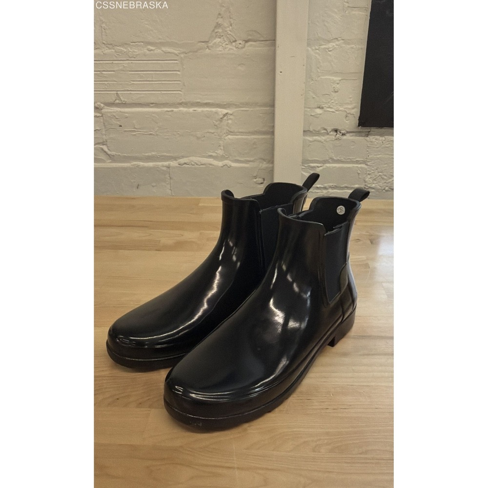 Hunter Original Refined Gloss Black Chelsea Rain Boots Women's Size 10